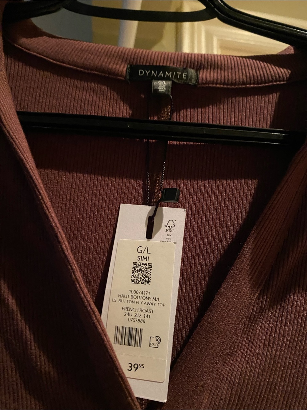 Dynamite Brown Ribbed Button-Down Top - Picture 4 of 5
